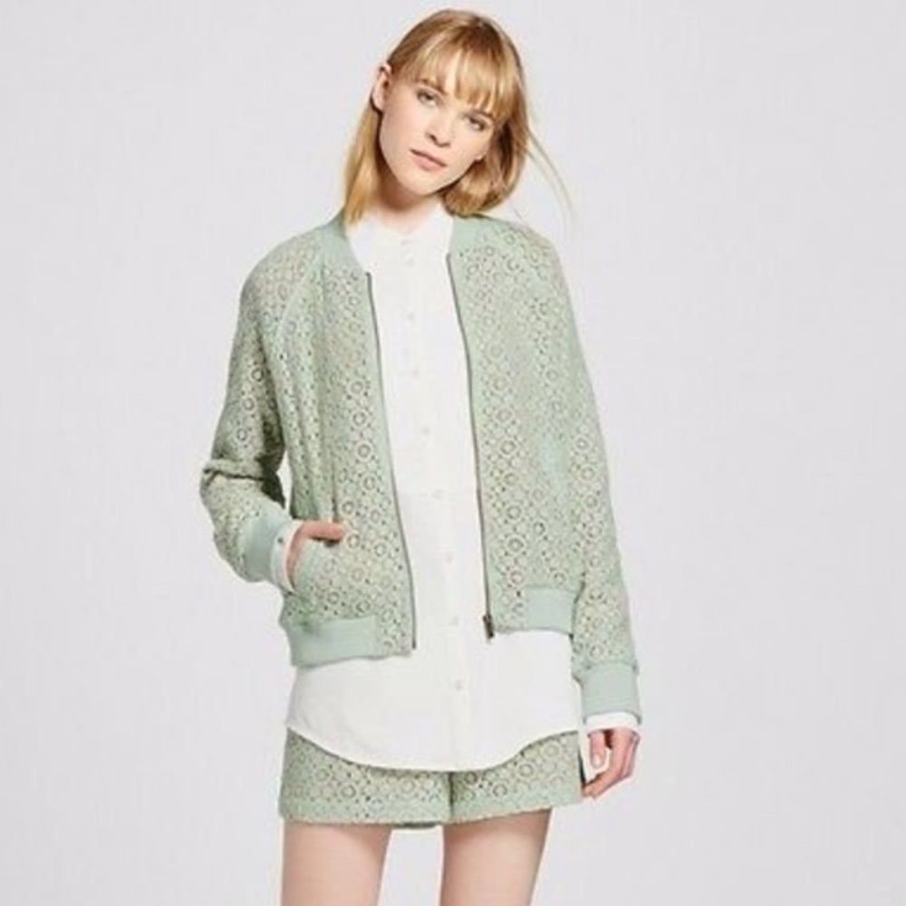 Victoria Beckham Mint Floral Bomber Jacket